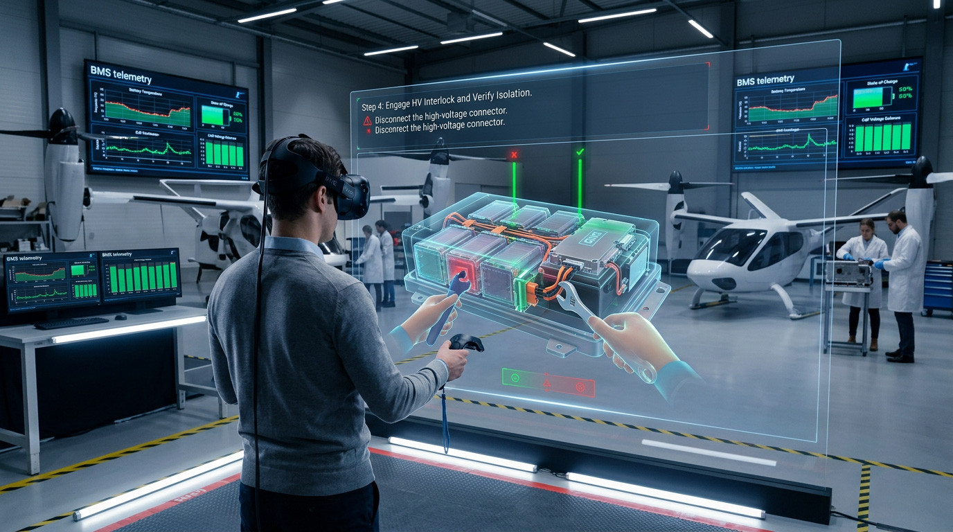 Battery and Energy Management Systems for Electric Vertical Takeoff Vehicles in VR