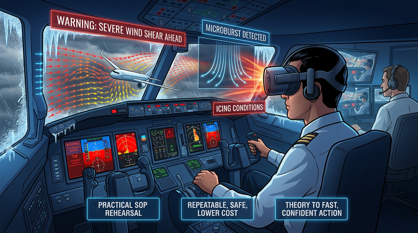 Adverse Weather Training in VR: Wind Shear, Microburst, and Icing Conditions