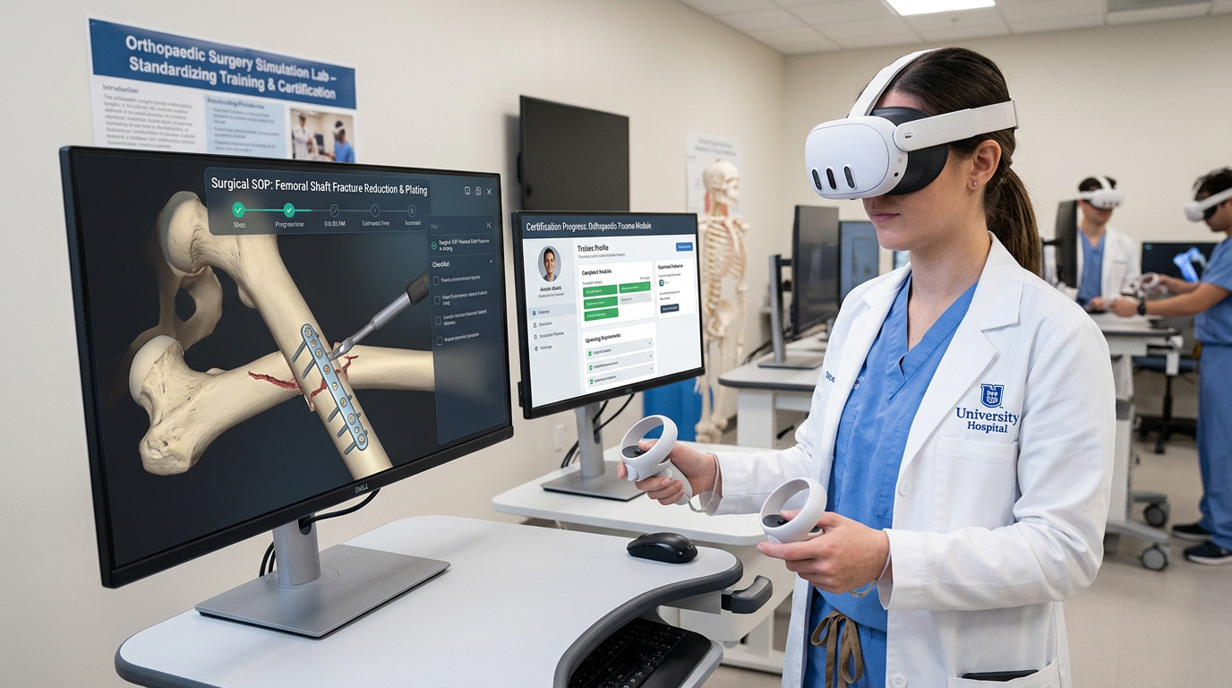 Orthopaedic Surgery in VR: Fracture Reduction, Plate Fixation, and Prosthetic Joint Replacement