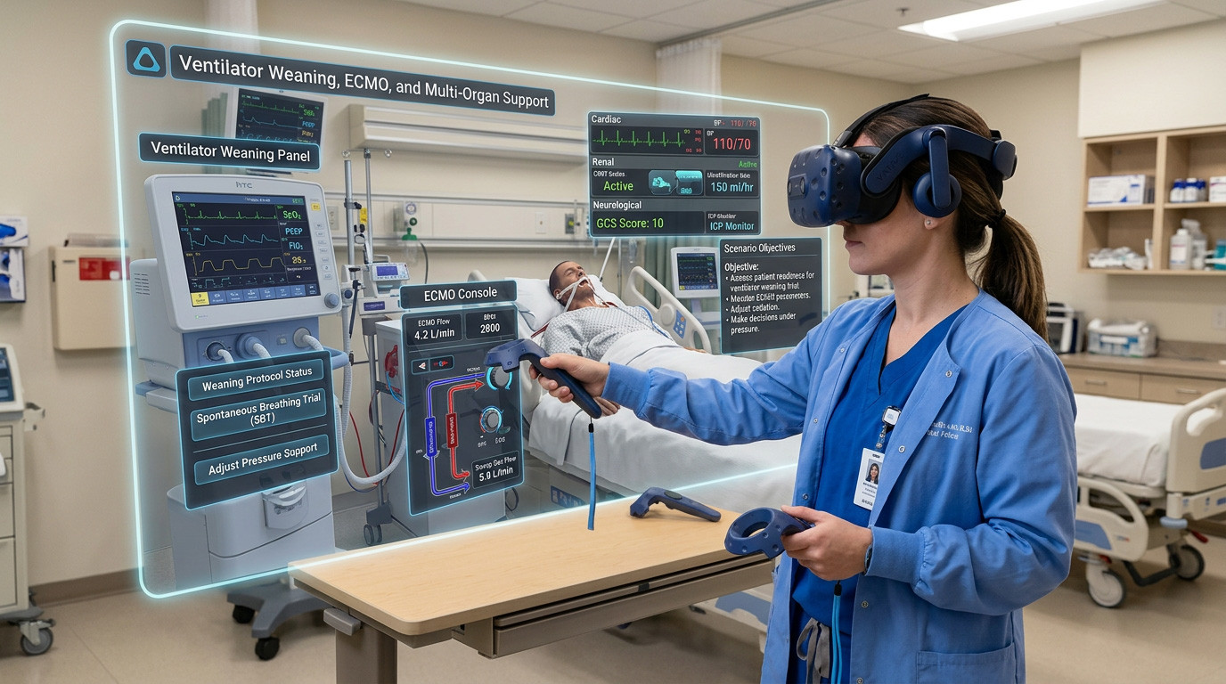 Intensive Care Unit (ICU) Management: Ventilator Weaning, ECMO, and Multi-Organ Support in VR