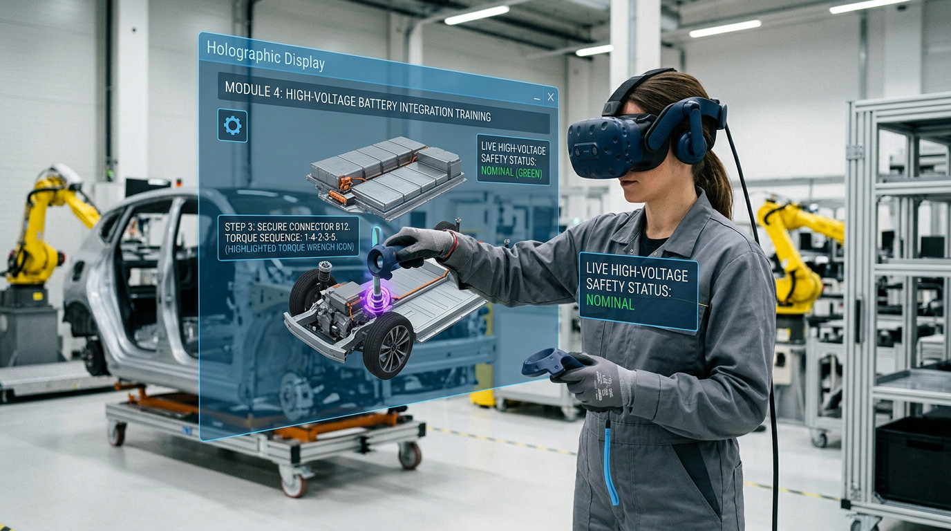 Electric Vehicle (EV) Assembly Line Training: Battery Integration and High-Voltage Safety in VR
