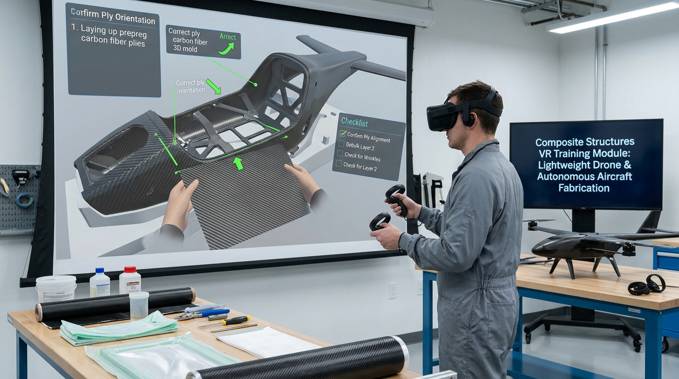 Composite Materials Fabrication for Lightweight Aircraft and Drone Structures in VR