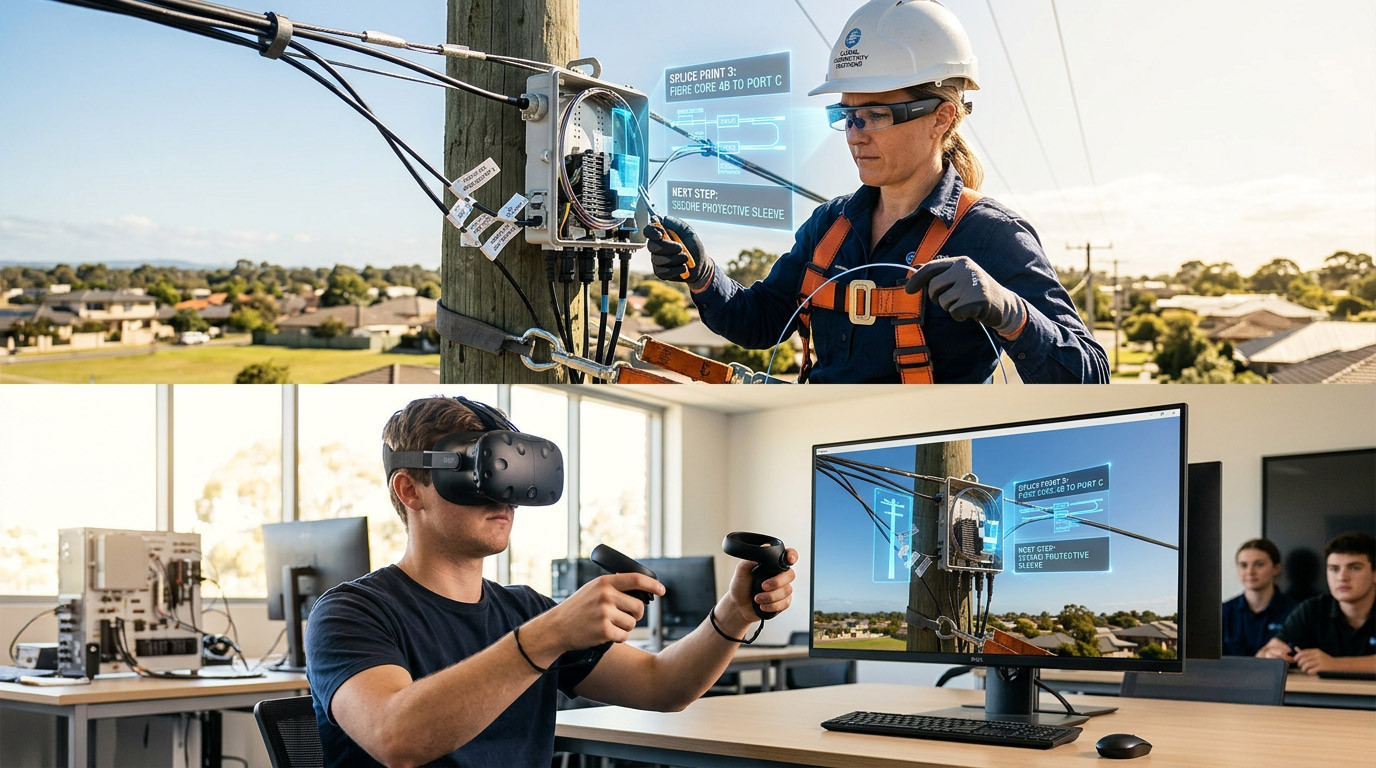 VR Training and AR Guidance for Telecom Pole Work and Overhead Fibre